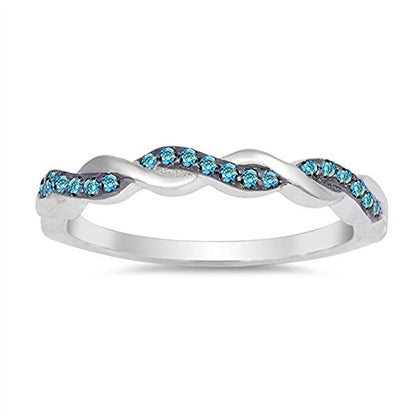 CHOOSE YOUR COLOR Sterling Silver Infinity Knot Ring - color: Blue (Simulated Topaz)