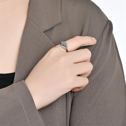 Minimalist Stainless Steel Signet Ring Polished Geometric Flat Top Band Simple Statement Ring for Women and Men - color: Silver