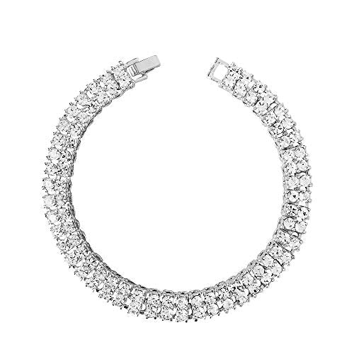 HH BLING EMPIRE 14K Gold and Silver Bracelets Diamond Tennis and Cuban Link Bracelet for Men Women Hip Hop Jewelry - color: 2 row tennis-Silver, size: 8.5"