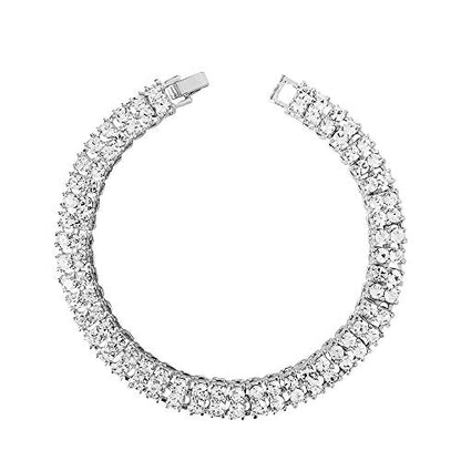 HH BLING EMPIRE 14K Gold and Silver Bracelets Diamond Tennis and Cuban Link Bracelet for Men Women Hip Hop Jewelry - color: 2 row tennis-Silver, size: 8.5"