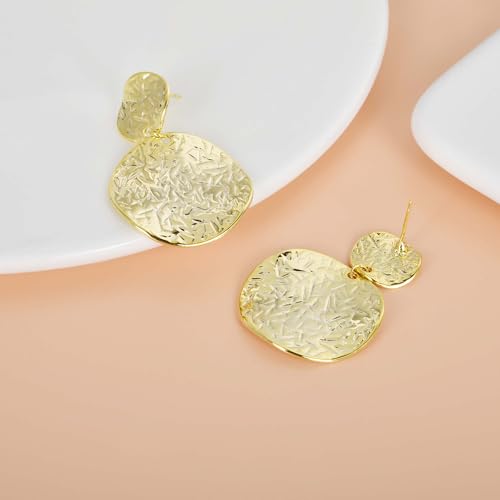 Large Geometric Drop Dangle Earrings for Women Pearl Teardrop Disc Rectangle Oval Fishtail Shell Shaped Textured Dangle Studs Earrings for Women - color: Gold-Disc