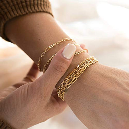 kelistom 14K Gold Filled Stainless Steel Paperclip Chain Bracelet for Women, 7.5” Rectangle Link Bracelets, Waterproof and Never Tarnish - color: 14K gold