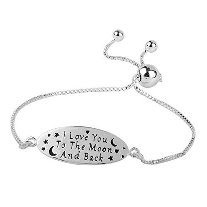 LeCalla 925 Sterling Silver Sliding Bolo Bracelet | Lightweigh Adjustable Chain Bracelets for Women | Valentine's Day Gift Friendship Sister Mom - color: Oval Moon & Back