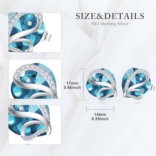 Butterfly Heart Birthstone Crystal Stud Earrings for Women S925 Sterling Silver Heart Birthstone Studs Birthday Gifts for Wife Mother Daughter Girlfriend Mom - color: 03-March