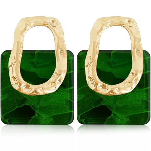 70s 80s Acrylic Hollow Round Geometric Dangle Drop Earrings Retro Square Oval Stud earrings For Women - style: Green