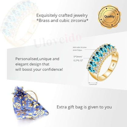 Uloveido Beautiful Women's 7 Stones Wedding Band Oval Cubic Zirconia Engagement Anniversary Rings J501 - color: Light Blue