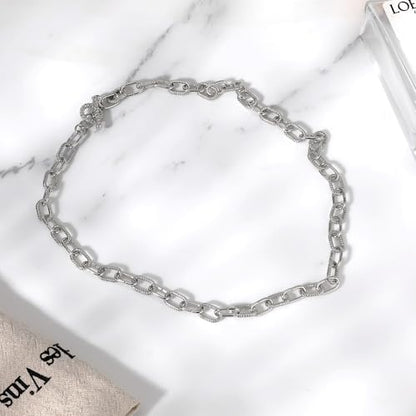 Two Tone Wire Necklace Gold and Silver Link Chain Adjustable 18K Gold Plated Twist Vintage Classic Jewelry - style: Rectangle - Silver