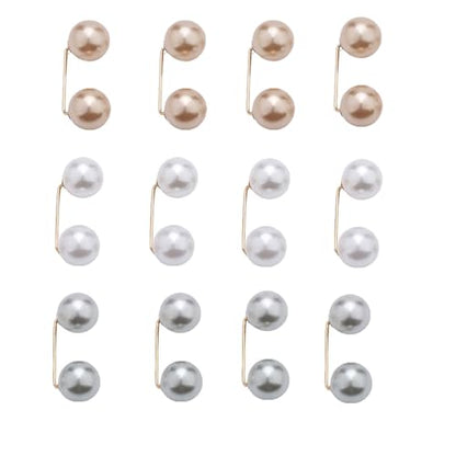12 Pack Brooch Pins Artificial Pearl Safety Pins Anti-exposure Neckline Sweater Shawl Clips with Double End Decorative Pearls Cardigan Collar Holder for Women Wedding Dress Blouse V-line Tops