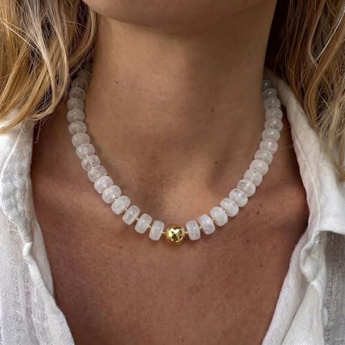 Badu Colorful Chunky Beaded Choker Necklace, Acrylic Colorful Bead Statement Necklaces, Adjustable Summer Beach Jewelry Gift for Women - color: White