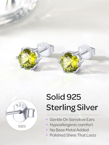 ChicSilver 925 Sterling Silver Earrings Sparkling Heart/Round/Princess Cut Birthstone Earrings for Women Birthday Jewelry with Gift Box - style: C.August(Peridot)-Round Cut