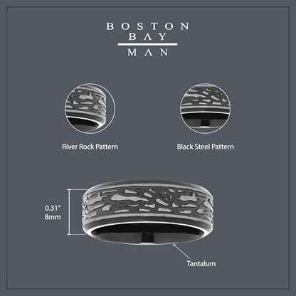 Boston Bay Diamonds Tantalum Comfort Fit Mens Wedding Band or Fashion Ring - 7mm & 8mm - Choice of Style - color: 8mm Black Steel Pattern