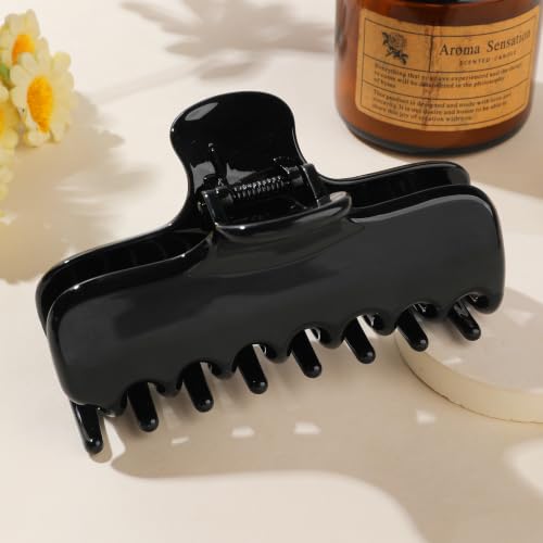 Ivyu 4-Inch Large Rounded Rectangle Hair Claw Clip for Women, Strong Hold | Smooth rounded teeth and a strong spring provide a secure hold for full updos on fine to medium hair. - color: Black