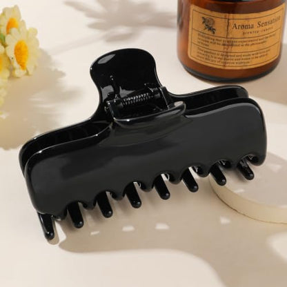Ivyu 4-Inch Large Rounded Rectangle Hair Claw Clip for Women, Strong Hold | Smooth rounded teeth and a strong spring provide a secure hold for full updos on fine to medium hair. - color: Black