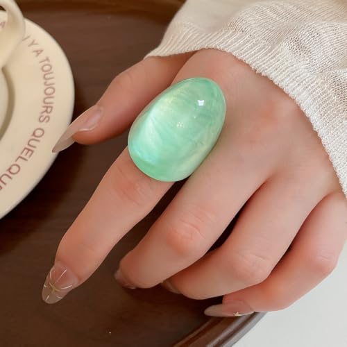 Kokoma Resin Statement Ring for Women Chunky Oval Dome Ring | Geometric Rings, Stackable Accessory, Fashion Jewelry, Daily Wear - color: Green