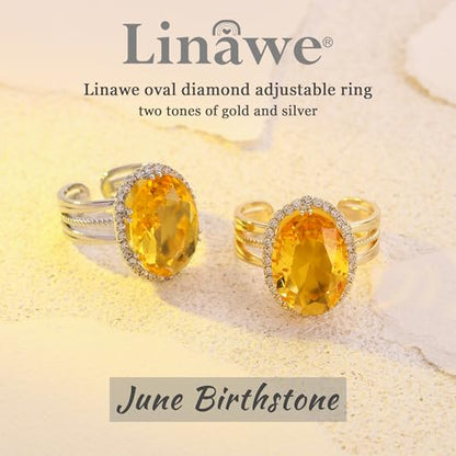 Linawe Costume Jewelry Adjustable Cocktail Ring for Women | Copper, Rhinestone, Cubic Zirconia, Oval, Fake Diamond, Crystal, Stone, Birthstone, Gemstone, Big, Chunky, Statement - color: White Champagne