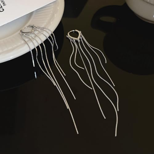 ASOQOLA Long Tassel Dangle Drop Earrings for Woman Tassel Dangling Earrings 925 Silver Chandelie dangling earring for Prom Fashion Jewelry - color: D Silver