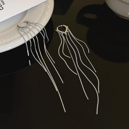 ASOQOLA Long Tassel Dangle Drop Earrings for Woman Tassel Dangling Earrings 925 Silver Chandelie dangling earring for Prom Fashion Jewelry - color: D Silver