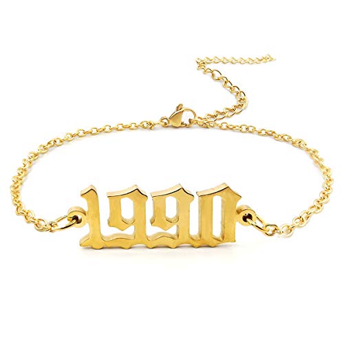 CSIYANJRY99 Birth Year Ankle Bracelets for Women14K Gold Plated Birth Year Number Anklets Adjustable Chain Beach Foot Ankle Bracelets for Women Birthday - style: 1990
