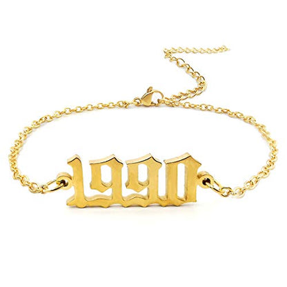 CSIYANJRY99 Birth Year Ankle Bracelets for Women14K Gold Plated Birth Year Number Anklets Adjustable Chain Beach Foot Ankle Bracelets for Women Birthday - style: 1990