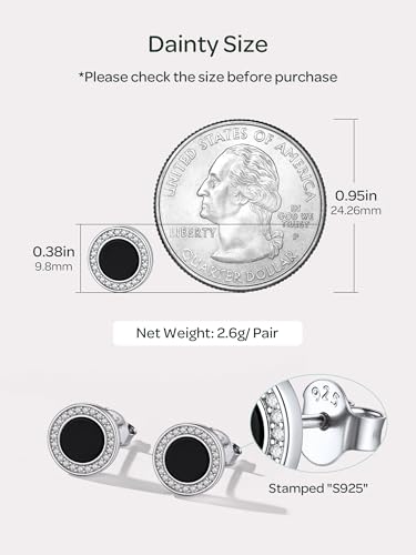 ChicSilver 925 Sterling Silver Viking Rune Natural Black Onyx Stud Earrings For Women Men - style: E: Round Onyx-Silver
