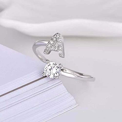 FUTIMELY Initial Letter Ring Alphabet Ring A-Z Silver Crystal Open Adjustable Personalized Initial Ring for Women - style: AA