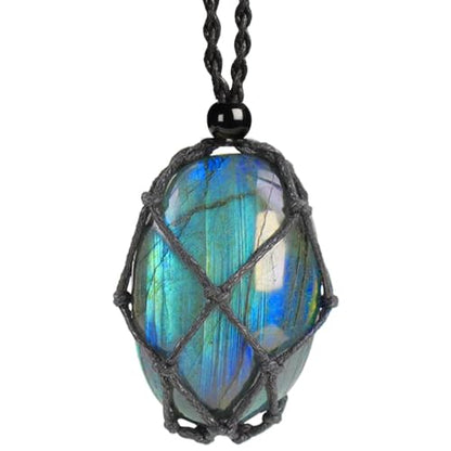 weryerker Natural Gemstone Pendant Necklace Healing Crystal Stone Pendant with Hand-Woven Rope Adjustable for Women Men - color: 1PC Labradorite