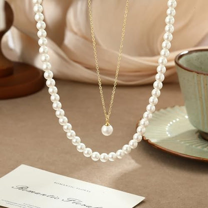 Gold Pearl Necklaces for Women - White Pearls Jewelry Gifts Wedding Bride Bridesmaid Jewelry - color: Gold-Layered Pearl Choker