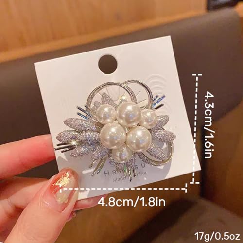 Elegant Floral Brooch Pins for Women, Crystal Pearl Rhinestone CZ Flower Lapel Pin Wedding Party Exquisite Brooches and Pins for Women Ladies - color: Silver+White