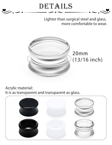 Ears Gauges Tunnels Plugs for Women Acrylic Solid Tunnel Ear Gauge Stretching Kit 6G to 1 1/4 Inch (4MM- 30MM) Expander Stretcher Plug Earrings Piercing Jewelry for Women Black White Clear - style: 25/32 inch, Black White Clear