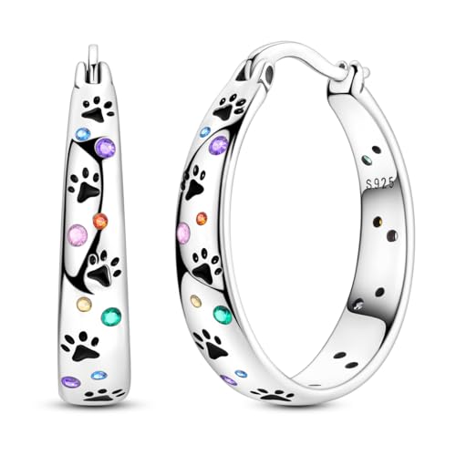NARMO 925 Sterling Silver Hoops Colorful Pet Claws Earrings for Women | 14K Gold Plated Hoop Earrings - color: Silver