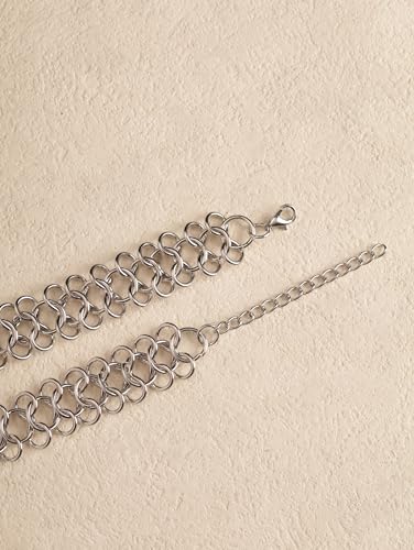 Sacina Chunky Spike Choker, Gothic Emo Punk Grunge Necklace, Goth Jewelry - color: Silver