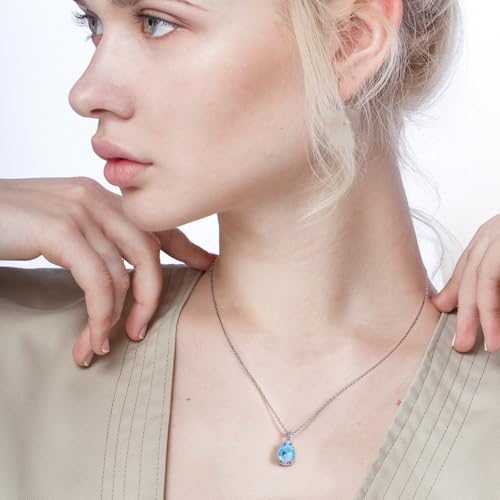 Teardrop Pendant Necklace for Women - Sterling Silver Birthstone Crystal Necklace Gift - color: Aquamarine
