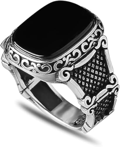 925 Sterling Silver Genuine Black Onyx Stone Mens Silver Ring Silver Signet Ring for Men Handmade Silver Men Rings Sterling Silver Pinky Ring Gift for Men Gift for Dad