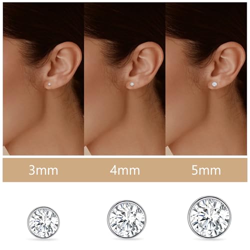 Limerencia Hypoallergenic G23 Pure F136 Implant Grade Titanium Earrings | 20G Flat Back Studs with CZ, Available in Round, Princess-Cut, Square & Ball, Earrings for Women and Men with Sensitive Ears - style: 4mm Round CZ