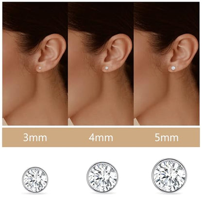 Limerencia Hypoallergenic G23 Pure F136 Implant Grade Titanium Earrings | 20G Flat Back Studs with CZ, Available in Round, Princess-Cut, Square & Ball, Earrings for Women and Men with Sensitive Ears - style: 4mm Round CZ