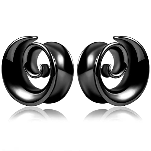 2PCS Spiral Saddle Ear Tunnels Plugs 316 Stainless Steel Ear Gauges Hypoallergenic Earrings Expander Stretcher Piercing Body Jewelry - color: Black, size: 16mm(5/8")