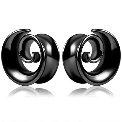 2PCS Spiral Saddle Ear Tunnels Plugs 316 Stainless Steel Ear Gauges Hypoallergenic Earrings Expander Stretcher Piercing Body Jewelry - color: Black, size: 16mm(5/8")