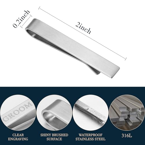 HAWSON Father of the Bride and Groom Tie Clip Best Man Skinny Stainless Steel Marriage Tie Bar Wedding Gift for Man - style: 2''-GROOM