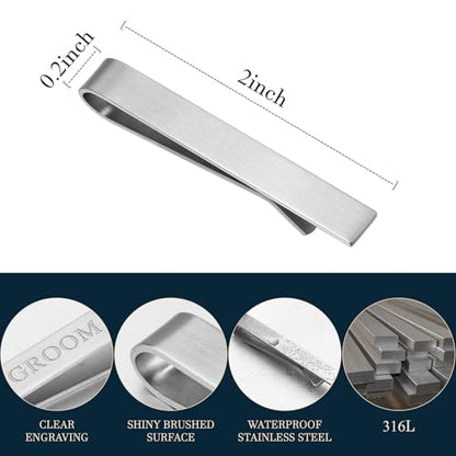 HAWSON Father of the Bride and Groom Tie Clip Best Man Skinny Stainless Steel Marriage Tie Bar Wedding Gift for Man - style: 2''-GROOM