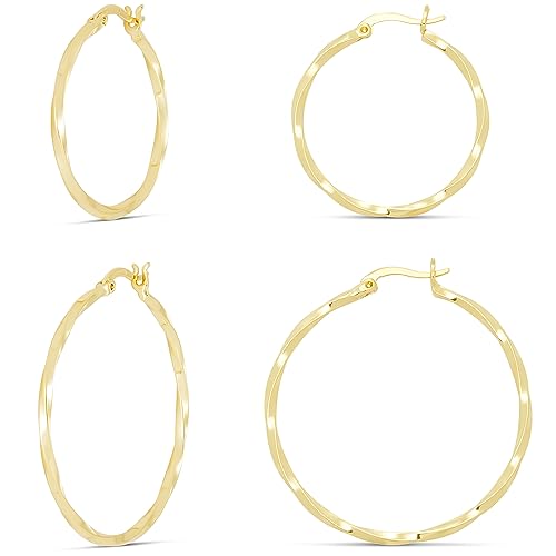 Amazon Essentials Gold Plated and Silver Plated Textured Hoop Sets - color: Yellow Gold, style: Gold Twisted