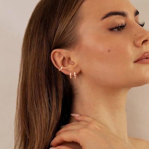 micuco 3 Pairs Small Gold Hoop Huggie Earrings Set for Women Men Tendy | 14K Gold Plated Small Huggie Hoop Earrings for Men, Tiny Cartilage Hypoallergenic Earring Set - style: V# Rose gold 8-8-8mm