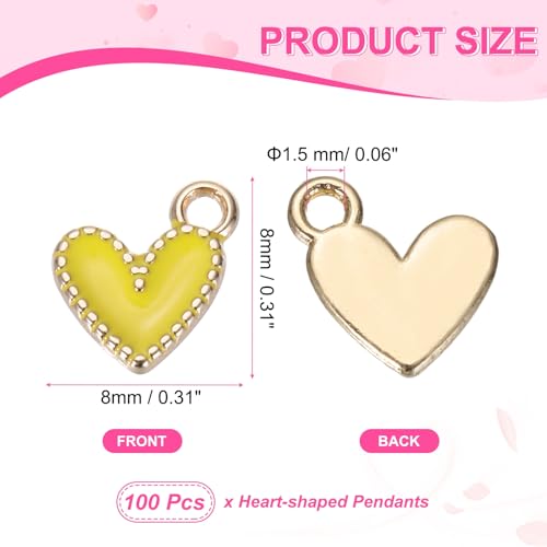 MECCANIXITY Enamel Alloy Heart Charm,Valentine Heart Pendants Love Jewelry Making Charm for DIY Necklace Bracelet Earrings Keychain - color: Yellow