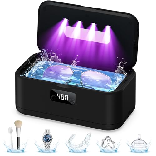 Ultrasonic Jewelry Cleaner, 50Khz Jewelry Cleaner Ultrasonic Machine for Jewelry, Eyeglasses, Rings, Watch Strap, Dentures, 24oz - 304 Stainless Steel Tank, Digital Timer - color: Black