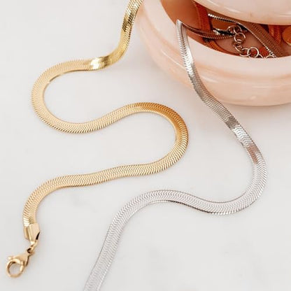 CHESKY Gold Necklace for Women 14K Plated/S925 sterling silver Snake Chain | Dainty Gold Necklace,Thin Chunky Chain,Simple Choker Necklaces for Women,Non tarnish Trendy Jewelry, Gifts for Women - color: silver, style: 5mm 16.5 inch snake