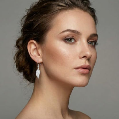 Leaf Dangle Earrings for Women, Boho Tropical Dangling Jewelry, Summer Earring Accessory, Birthday Gift for Her - color: White