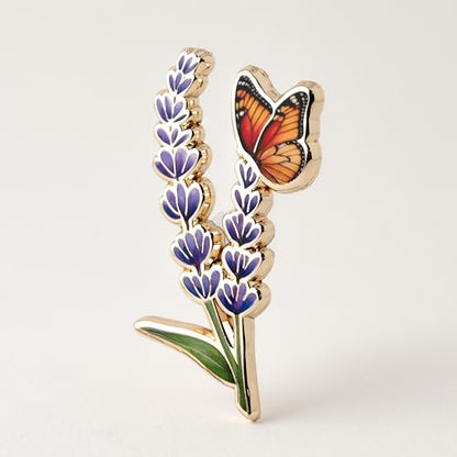 Lavender Pin & Butterfly Flower Pin, Floral Insect Art, Nature Lover Gift, Botanical Accessory, Purple Flower Lapel