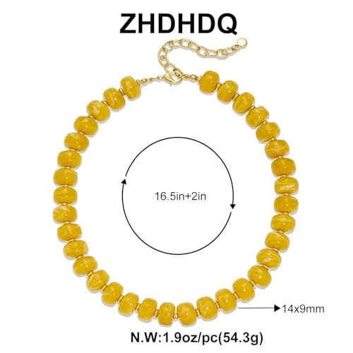 Chunky Beaded Necklace for Women, Colorful Boho Statement Necklace, Gold Chunky Resin Large Bead Necklace, Waterproof Summer Beach Jewelry Gifts for Women - color: Yellow