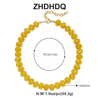 Chunky Beaded Necklace for Women, Colorful Boho Statement Necklace, Gold Chunky Resin Large Bead Necklace, Waterproof Summer Beach Jewelry Gifts for Women - color: Yellow
