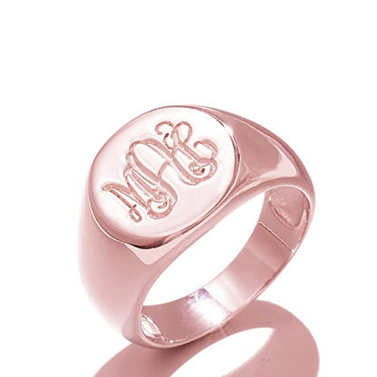 925 Sterling Silver Personalized Initial Signet Chevalier Ring Custom with Any Letters Engraved Monogram Mens Pinky Ring - color: Rose Gold