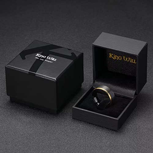 King Will Mens Brushed Wedding Band, Two Tone Matte Step Edges/Pipe Cut, Tungsten Carbide Anniversary Promise Rings Comfort Fit - color: Black&Gold Edge-8mm